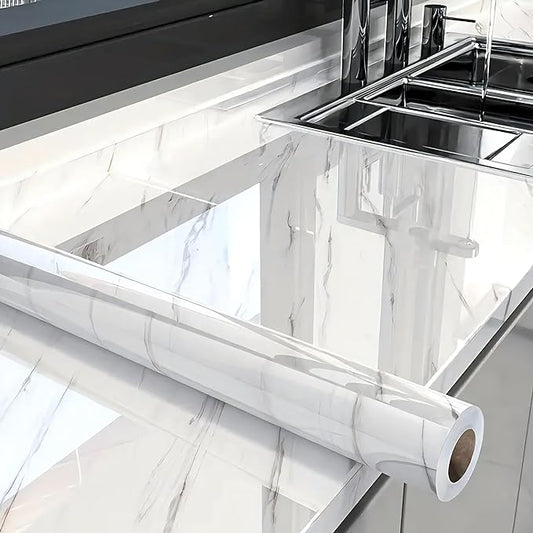 ✨ ¡Oferta 40% OFF! Transforma tu Cocina en Minutos con el Rollo Adhesivo Efecto Mármol de Alto Brillo